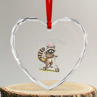 Off To The Egg Hunt Heart Crystal Glass Ornament Funny Easter Raccoon
