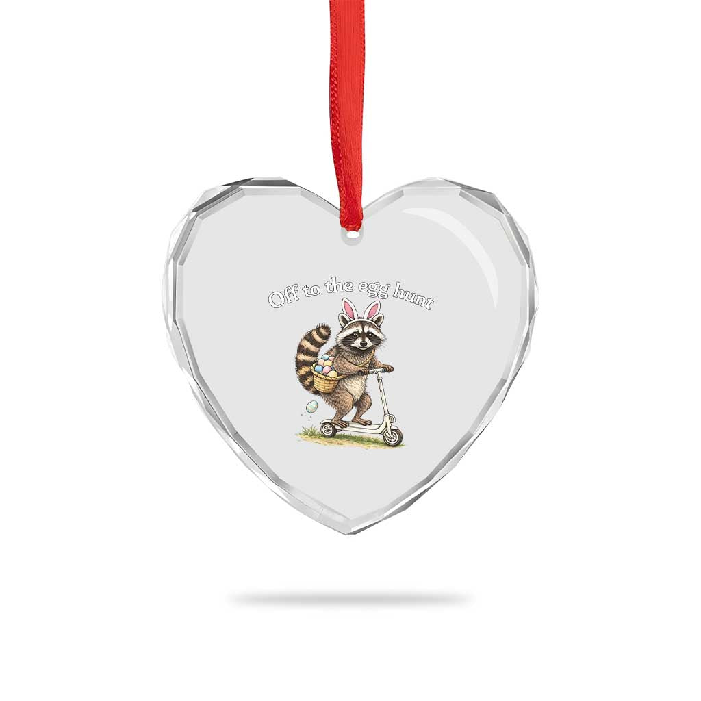 Off To The Egg Hunt Heart Crystal Glass Ornament Funny Easter Raccoon
