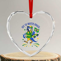 Off To Watch Brazil Heart Crystal Glass Ornament Funny Tropical Bird Soccer Fan