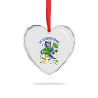Off To Watch Brazil Heart Crystal Glass Ornament Funny Tropical Bird Soccer Fan
