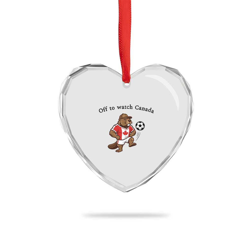 Off to Watch Canada Heart Crystal Glass Ornament Patriotic Canadian Beaver Football Fan Gift