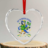 Off To Watch Futebol Heart Crystal Glass Ornament Funny Brazil Macaw Soccer Fan
