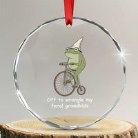 Off To Wrangle My Feral Grandkids Funny Grandparents Frog Crystal Glass Ornament