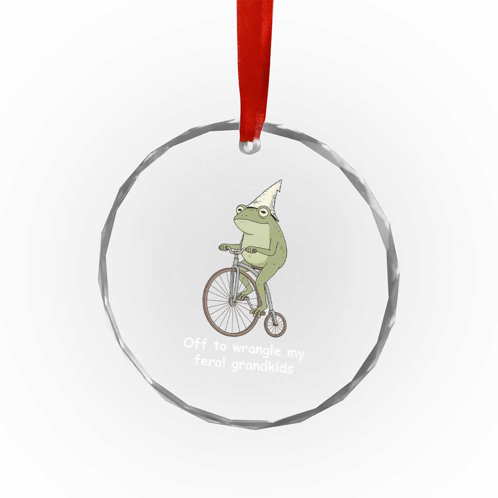 Off To Wrangle My Feral Grandkids Funny Grandparents Frog Crystal Glass Ornament