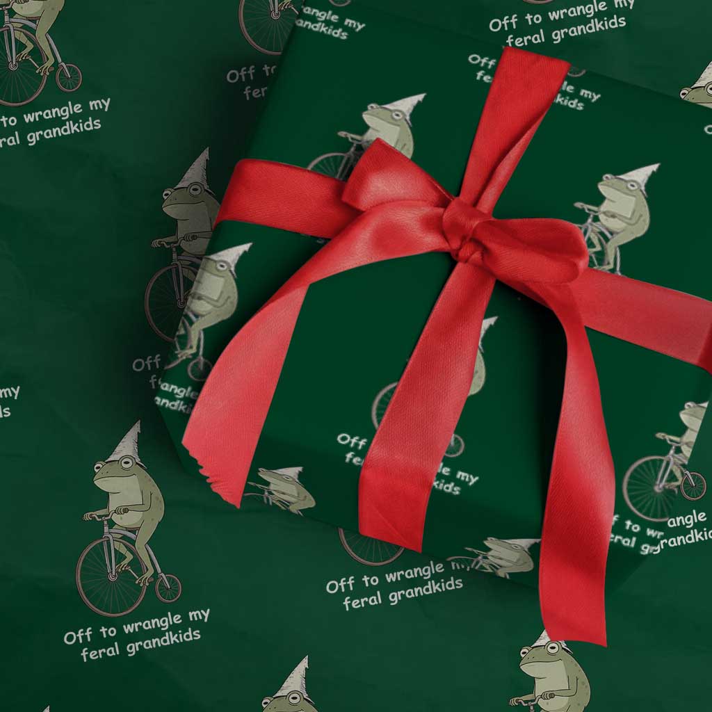 Off To Wrangle My Feral Grandkids Funny Grandparents Frog Wrapping Paper Roll