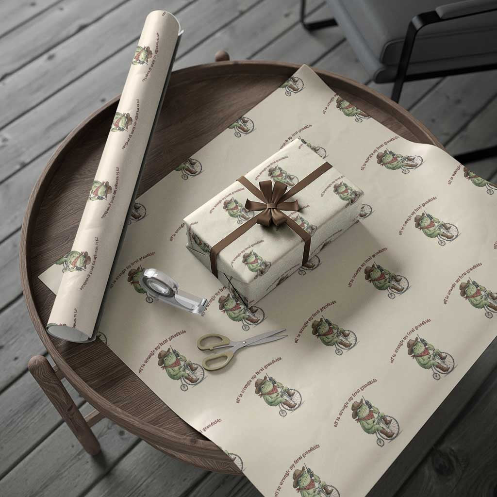 Off to Wrangle My Feral Grandkids Wrapping Paper Roll Funny Cowboy Frog Grandpa Western Meme