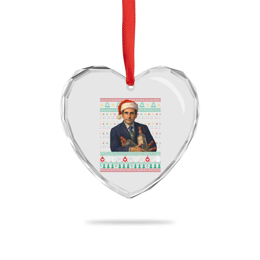 Office Christmas Movie Heart Crystal Glass Ornament Funny Retro 90s Movie Ugly Xmas - Wonder Print Shop