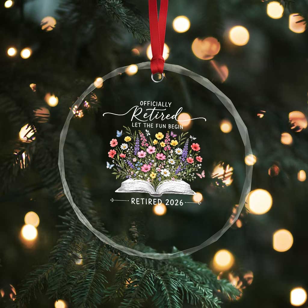 Officially Retired Crystal Glass Ornament Floral Teacher Retirement Coworker Gift Let The Fun Begin