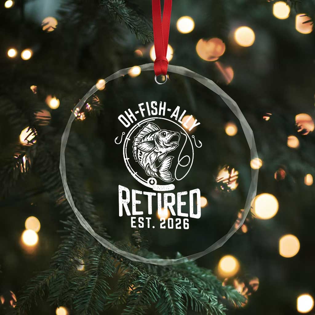 Officially Retired Est 2026 Fishing Crystal Glass Ornament Funny Fishing Retirement Gift