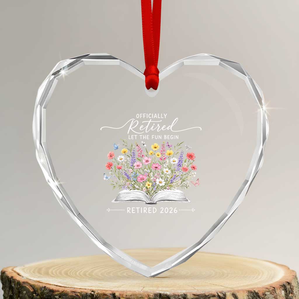 Officially Retired Heart Crystal Glass Ornament Floral Teacher Retirement Coworker Gift Let The Fun Begin
