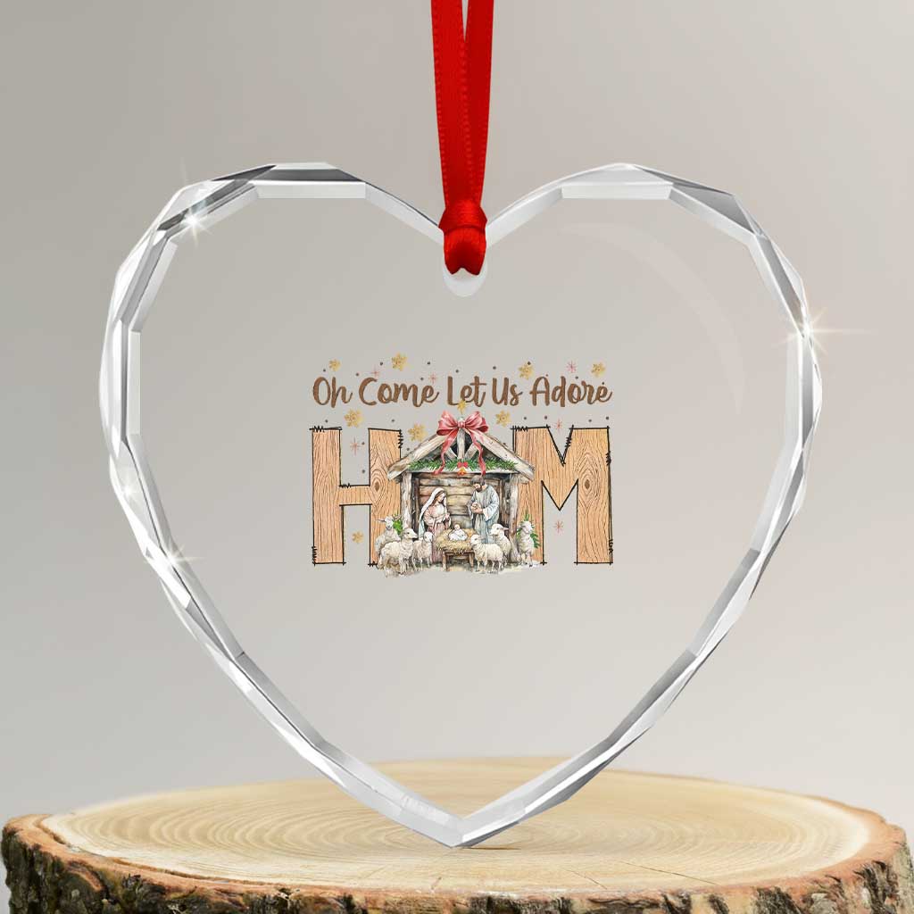 Oh Come Let Us Adore Him Heart Crystal Glass Ornament Christian Christmas Nativity Scene - Wonder Print Shop