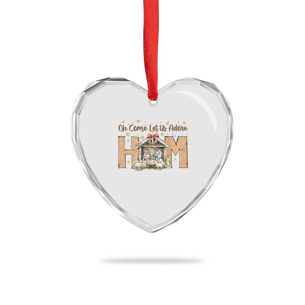 Oh Come Let Us Adore Him Heart Crystal Glass Ornament Christian Christmas Nativity Scene - Wonder Print Shop