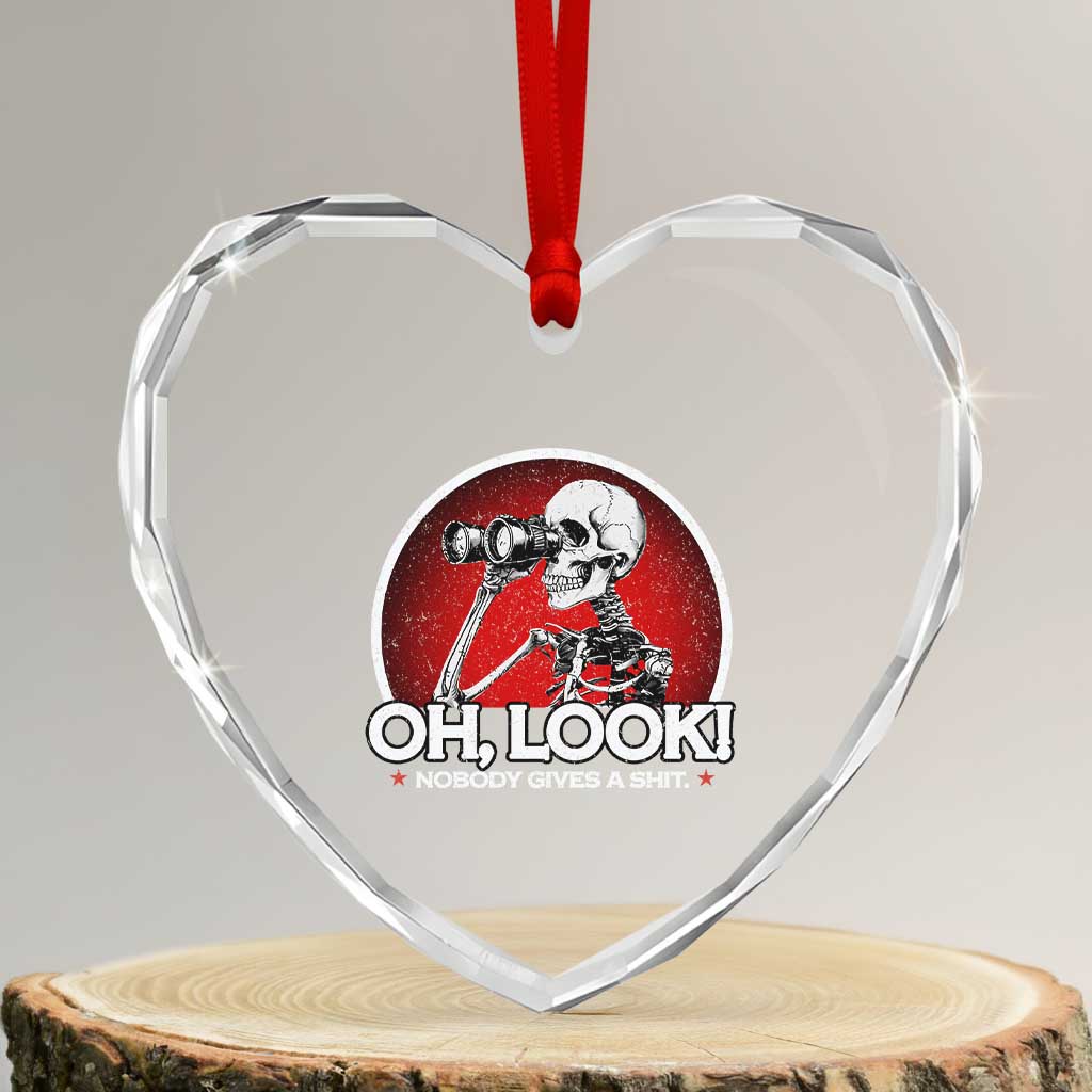 Oh Look Nobody Gives A Shit Heart Crystal Glass Ornament Funny Sarcastic Humor Skeleton - Wonder Print Shop
