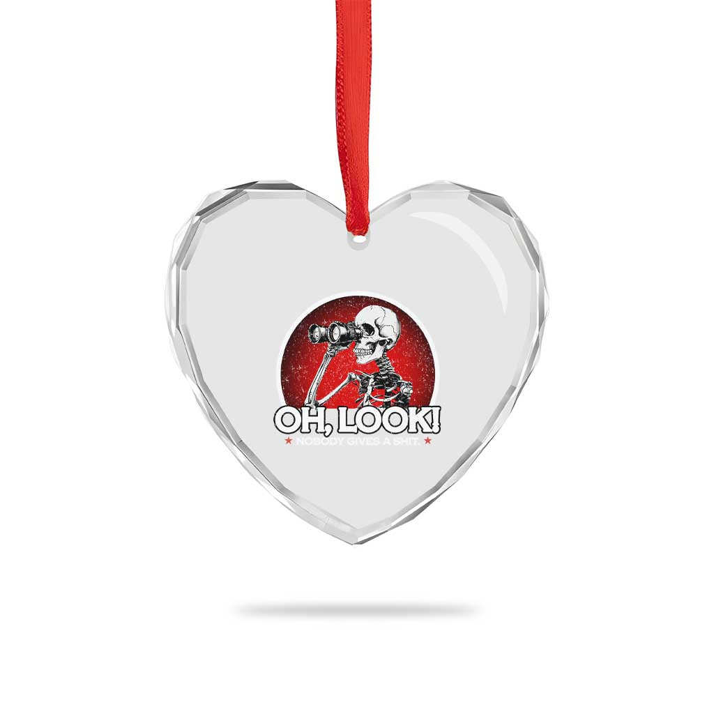 Oh Look Nobody Gives A Shit Heart Crystal Glass Ornament Funny Sarcastic Humor Skeleton - Wonder Print Shop