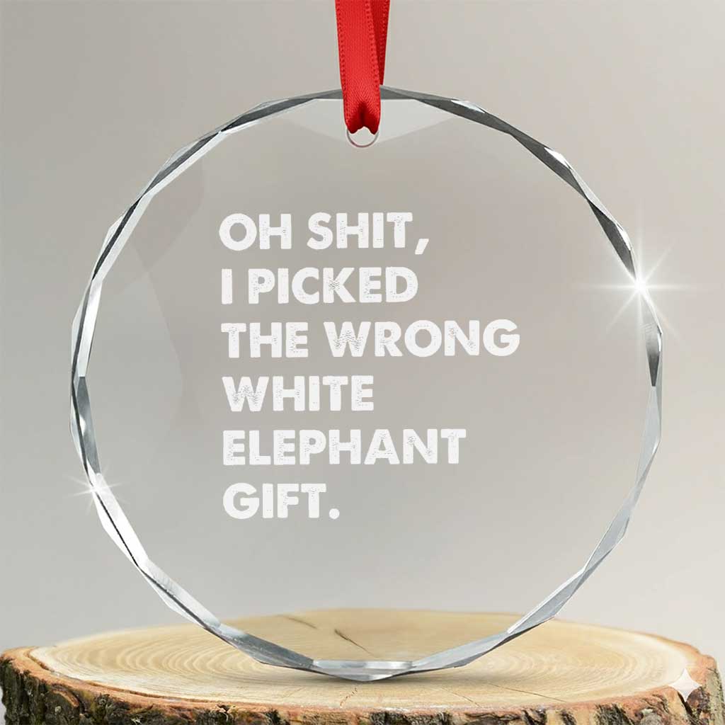 Oh Shit Funny White Elephant Gifts Crystal Glass Ornament - Wonder Print Shop