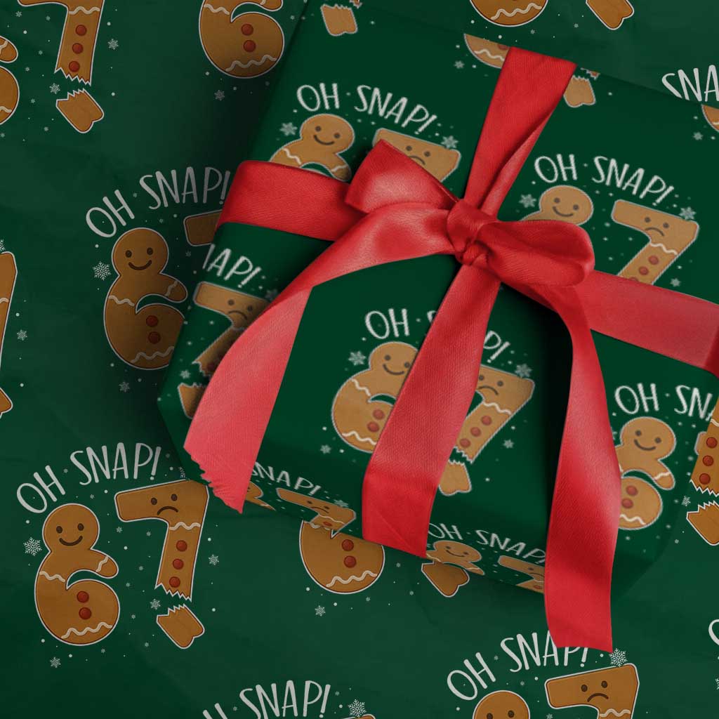 Oh Snap 67 Gingerbread Meme Wrapping Paper Roll Broken Cookie Six Seven Holiday Gag Christmas Vibes - Wonder Print Shop