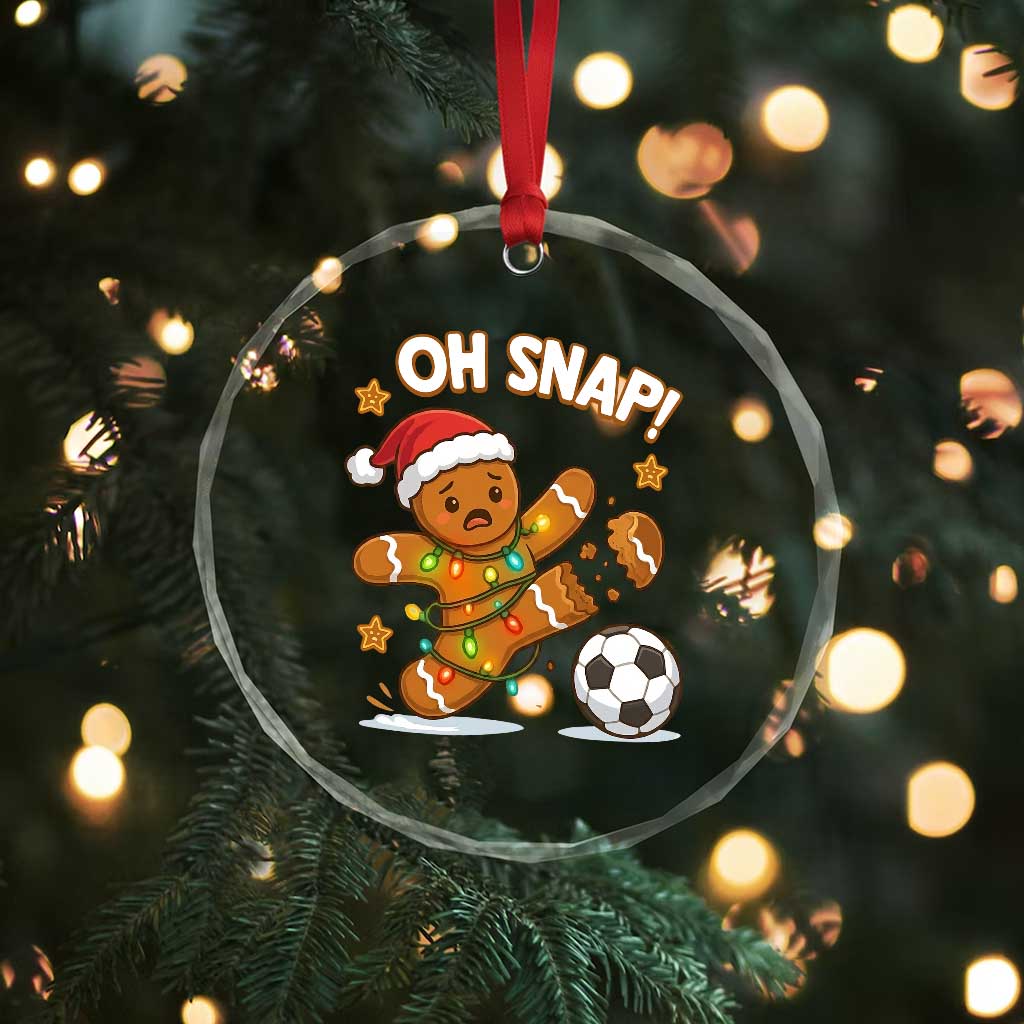 Oh Snap Gingerbreadman Christmas Soccer Crystal Glass Ornament - Wonder Print Shop