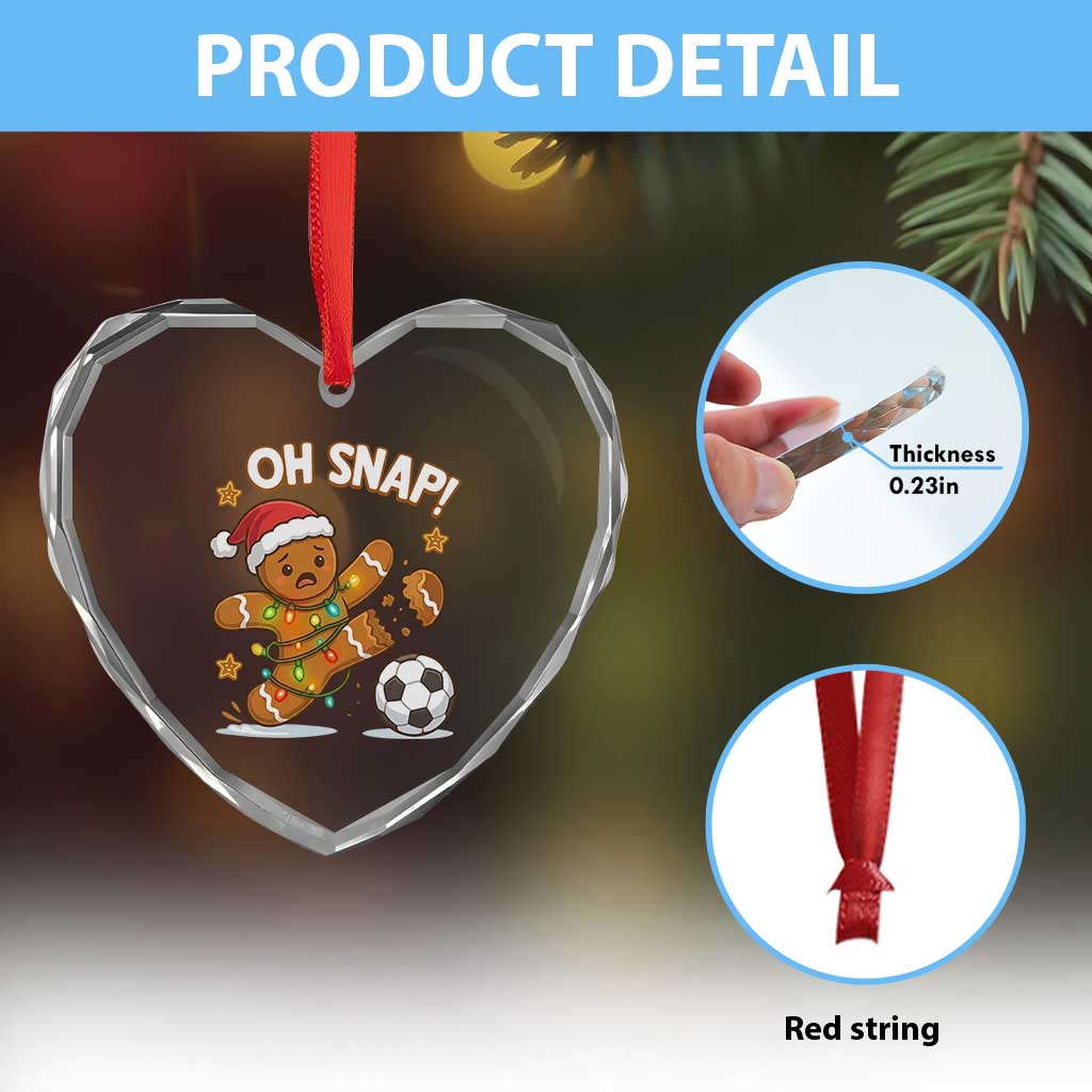 Oh Snap Gingerbreadman Christmas Soccer Heart Crystal Glass Ornament - Wonder Print Shop