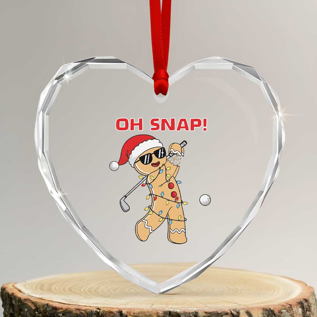 Oh Snap Gingerbreadman Golfer Heart Crystal Glass Ornament Funny Golf Christmas Golfing Pajamas - Wonder Print Shop
