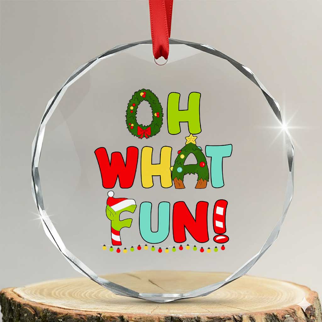 Oh What Fun Xmas Candy Cane Crystal Glass Ornament TS09