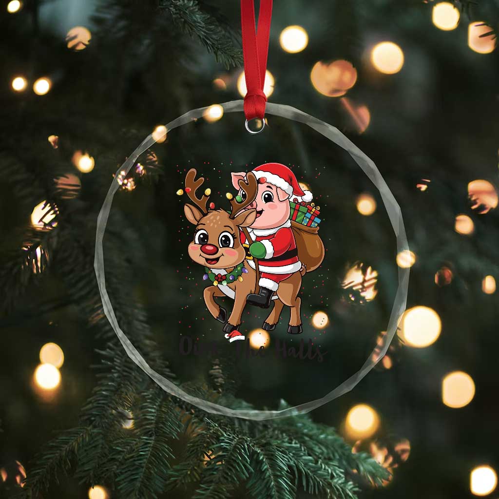 Oink The Halls Crystal Glass Ornament Pig Christmas Farm Life Gift - Wonder Print Shop