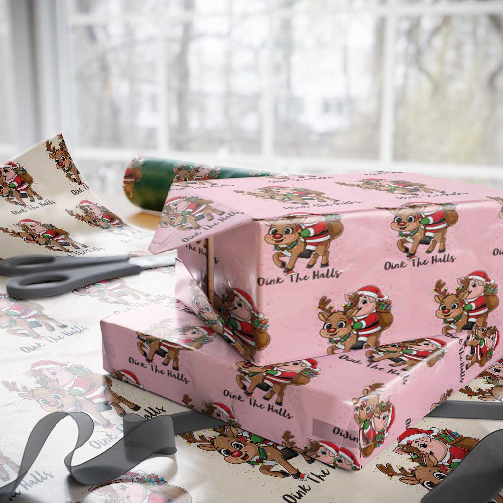 Oink The Halls Wrapping Paper Roll Pig Christmas Farm Life Gift - Wonder Print Shop