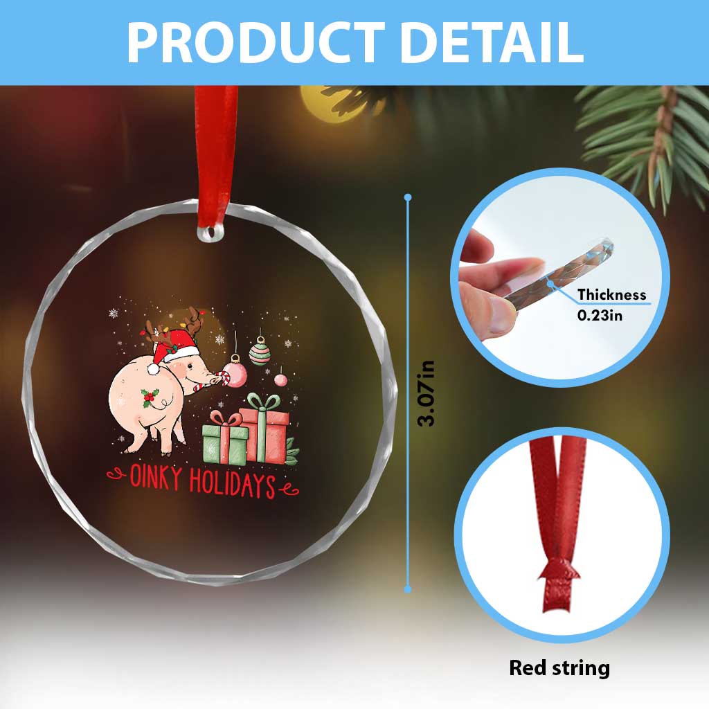 Oinky Holidays Crystal Glass Ornament Funny Christmas Pig Lover Gift - Wonder Print Shop