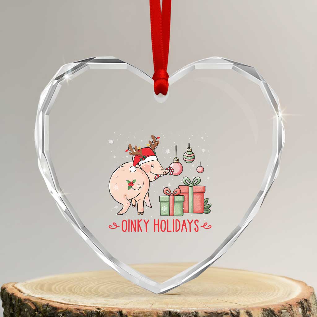Oinky Holidays Heart Crystal Glass Ornament Funny Christmas Pig Lover Gift - Wonder Print Shop