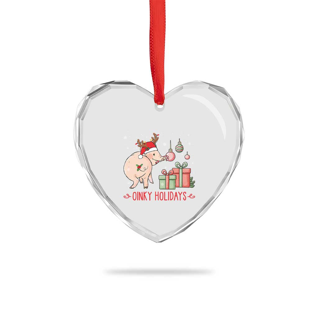 Oinky Holidays Heart Crystal Glass Ornament Funny Christmas Pig Lover Gift - Wonder Print Shop