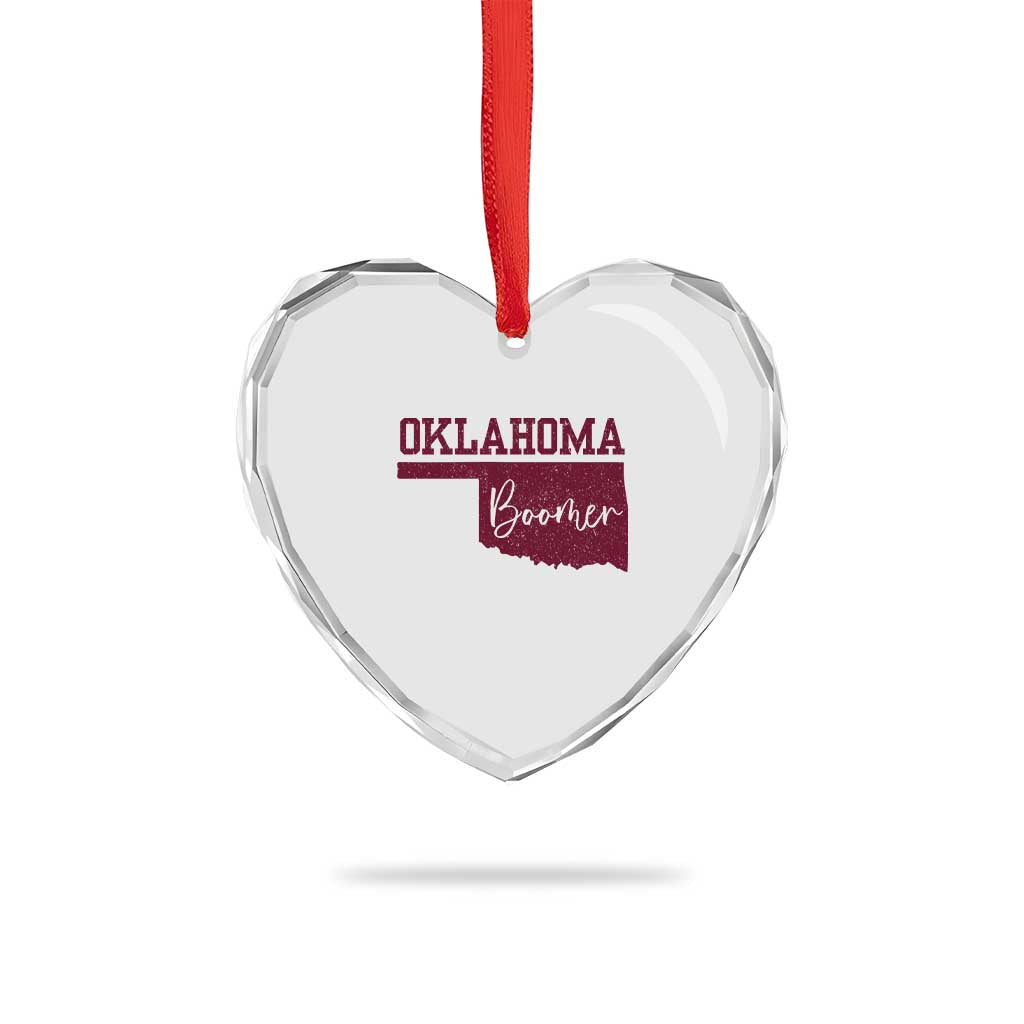 Oklahoma Boomer Heart Crystal Glass Ornament - Wonder Print Shop