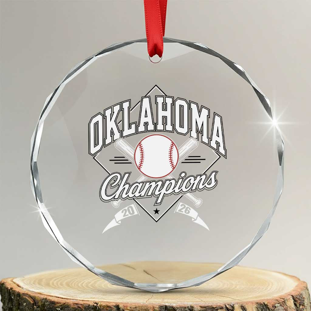 Oklahoma Champions 2026 Crystal Glass Ornament Baseball Pennant Flag Graphic