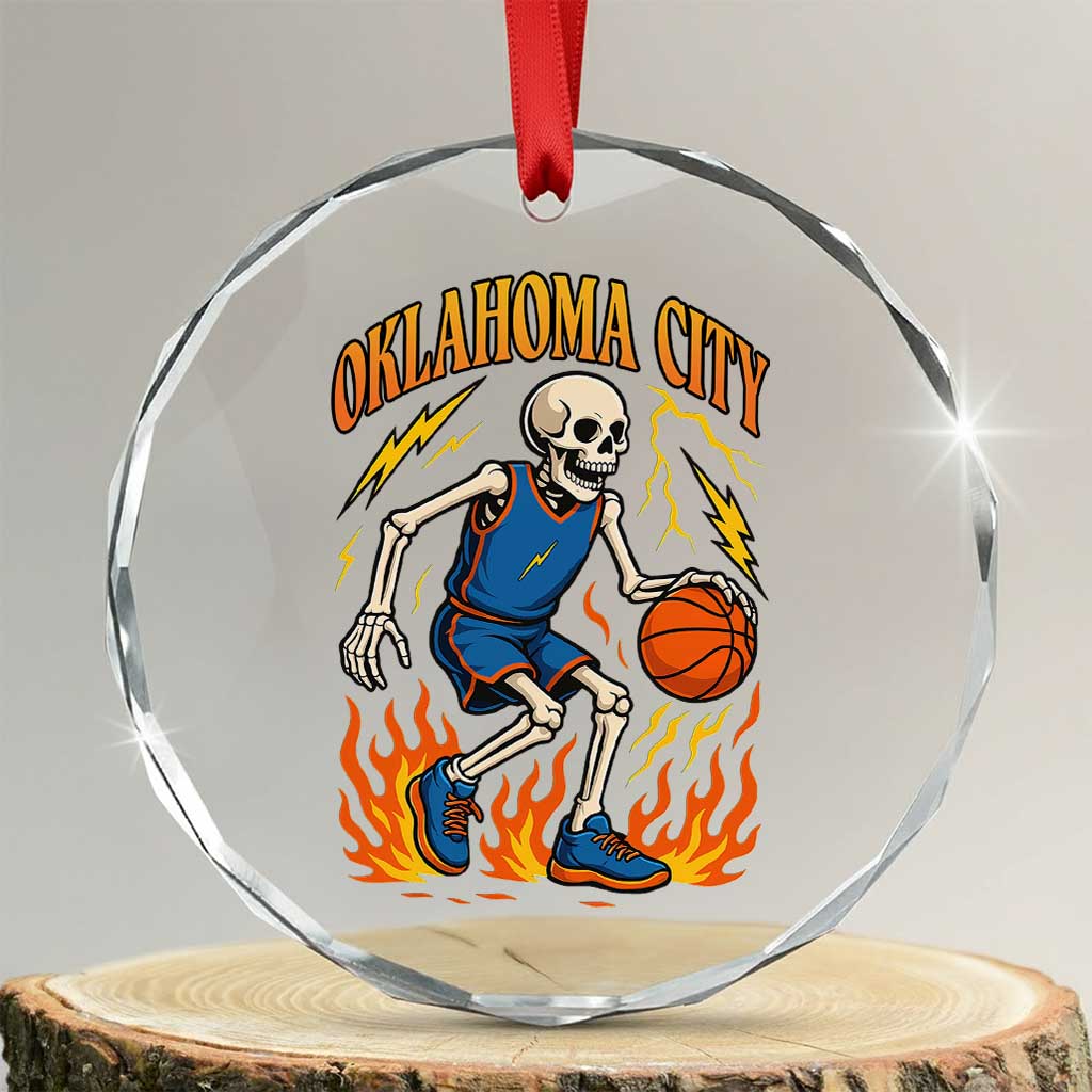 Oklahoma City Basketball Skeleton Crystal Glass Ornament OKC Hoops Fan Life Sport Lover - Wonder Print Shop