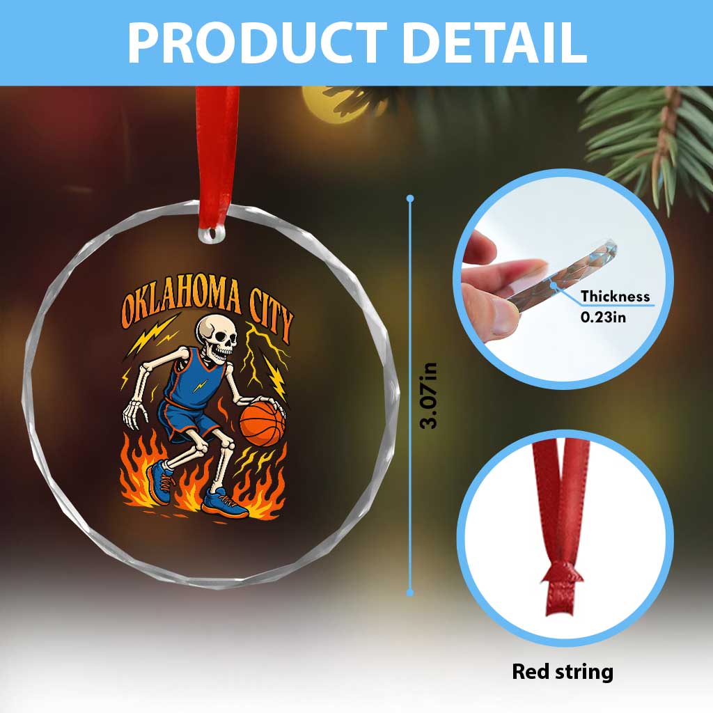Oklahoma City Basketball Skeleton Crystal Glass Ornament OKC Hoops Fan Life Sport Lover TS02