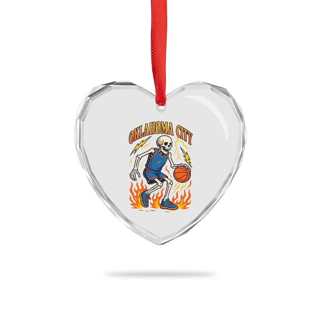 Oklahoma City Basketball Skeleton Heart Crystal Glass Ornament OKC Hoops Fan Life Sport Lover - Wonder Print Shop