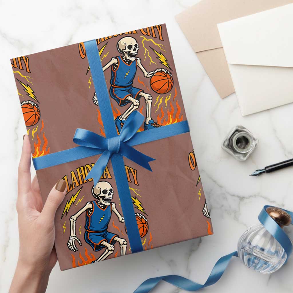Oklahoma City Basketball Skeleton Wrapping Paper Roll OKC Hoops Fan Life Sport Lover - Wonder Print Shop