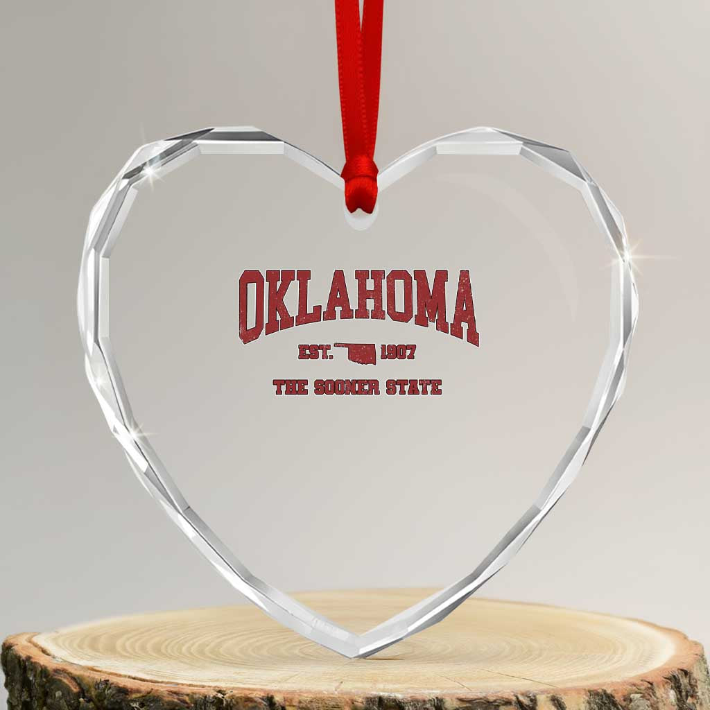 Oklahoma The Sooner State Sports Throwback Design Jersey Style Heart Crystal Glass Ornament