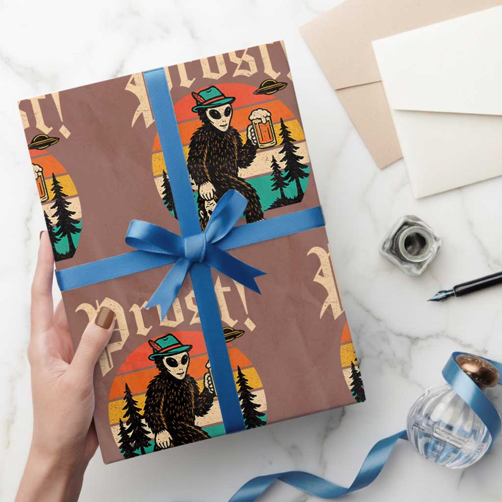 Oktoberfest Bigfoot Alien Beer Wrapping Paper Roll Retro German Sasquatch Beer - Wonder Print Shop