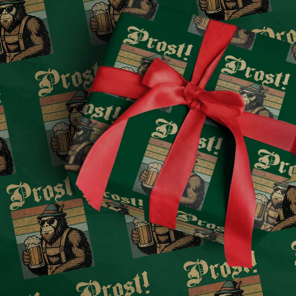 Oktoberfest Bigfoot Wrapping Paper Roll Vintage German Sasquatch Drinking Prost Lederhose - Wonder Print Shop