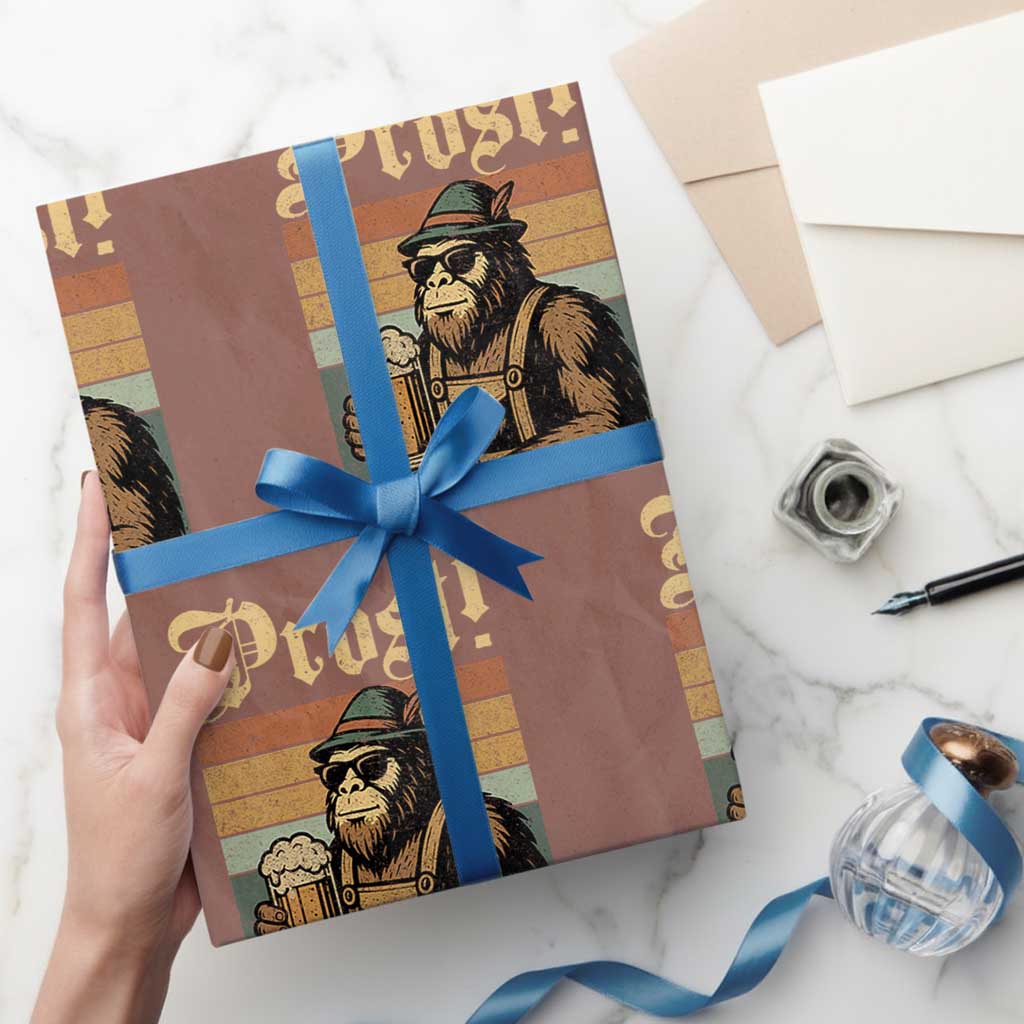 Oktoberfest Bigfoot Wrapping Paper Roll Vintage German Sasquatch Drinking Prost Lederhose - Wonder Print Shop
