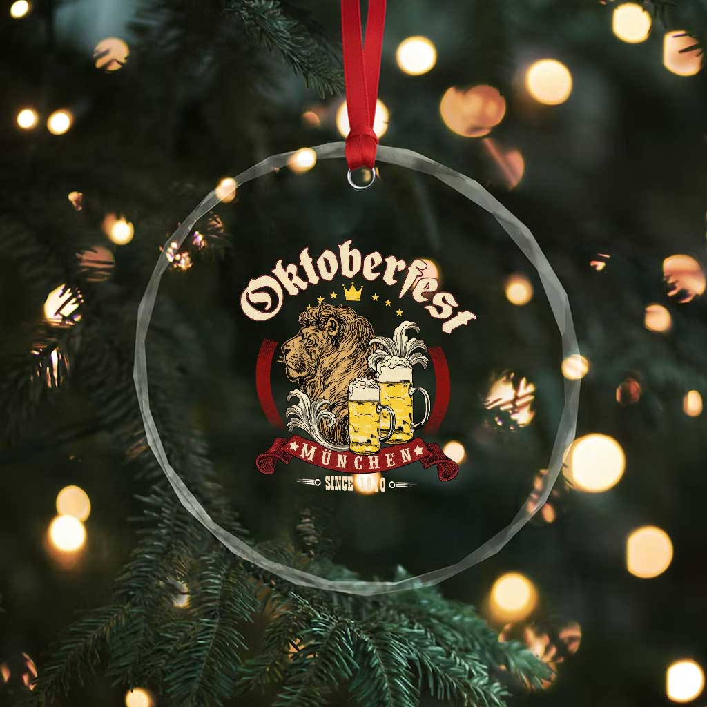 Oktoberfest Munchen Crystal Glass Ornament Munich Since 1810 Bavarian Lion and Beer TS02