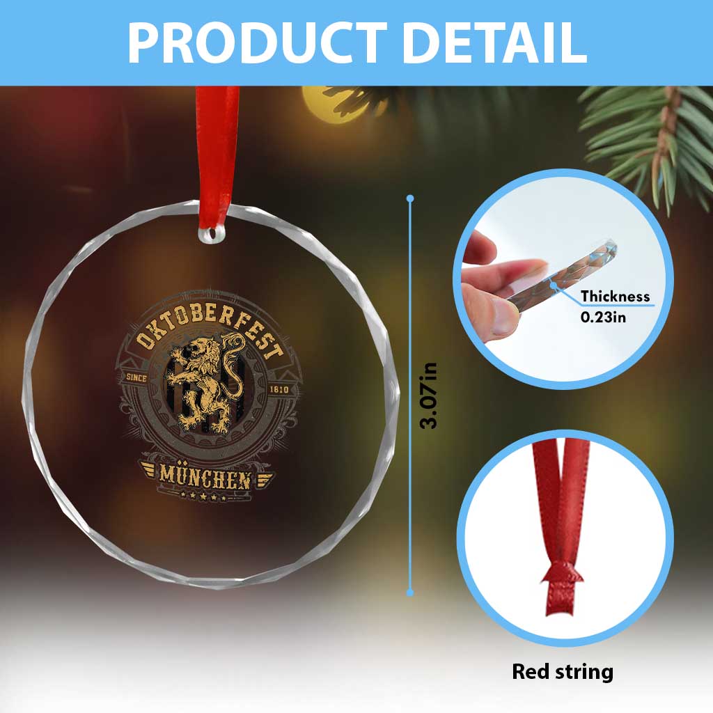 Oktoberfest Munchen Crystal Glass Ornament Munich Vintage Round Emblem with Bavarian Lion TS02