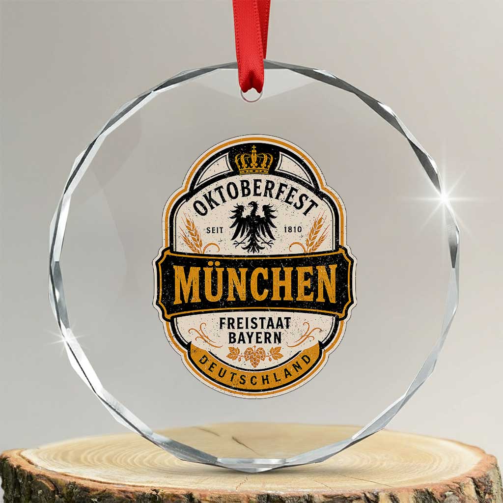 Oktoberfest Munchen Deutschland German Beer Festival Crystal Glass Ornament Freistaat Bayern Heraldic Eagle