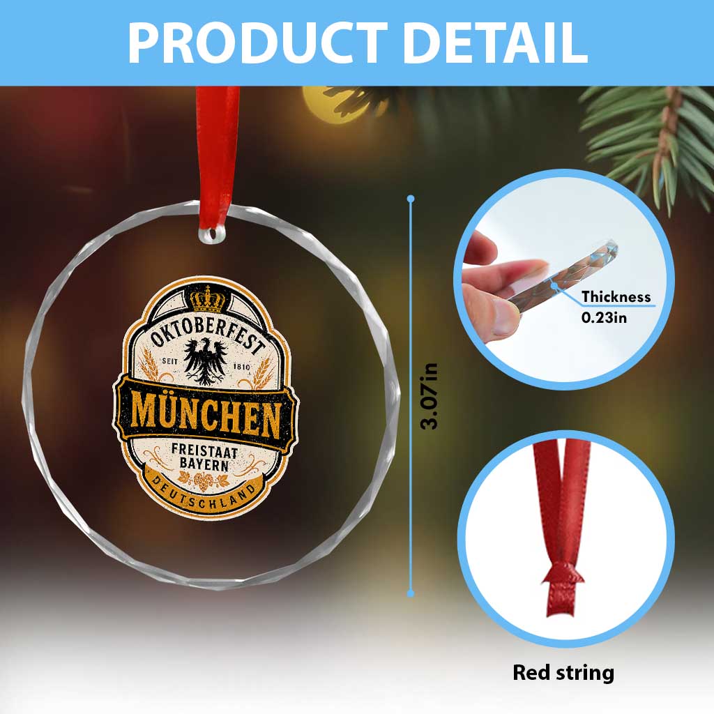 Oktoberfest Munchen Deutschland German Beer Festival Crystal Glass Ornament Freistaat Bayern Heraldic Eagle