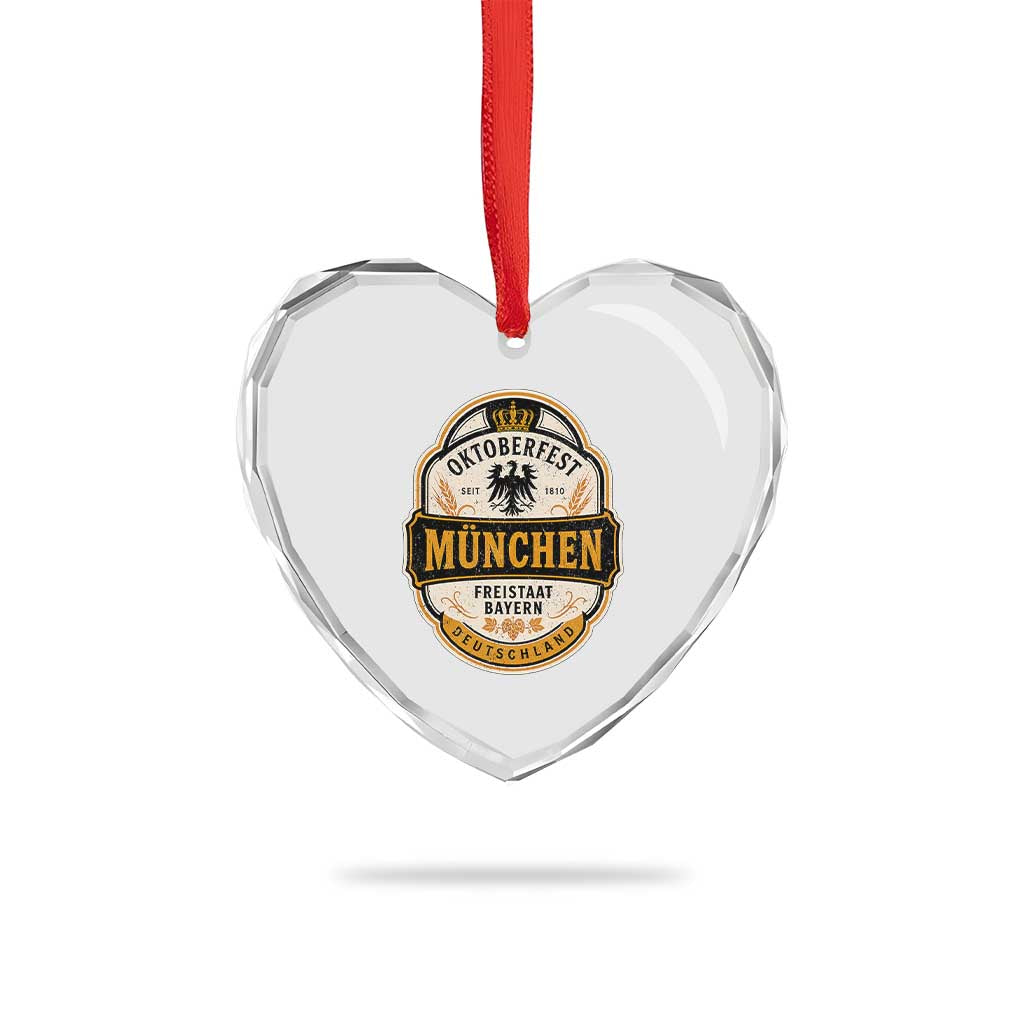 Oktoberfest Munchen Deutschland German Beer Festival Heart Crystal Glass Ornament Freistaat Bayern Heraldic Eagle