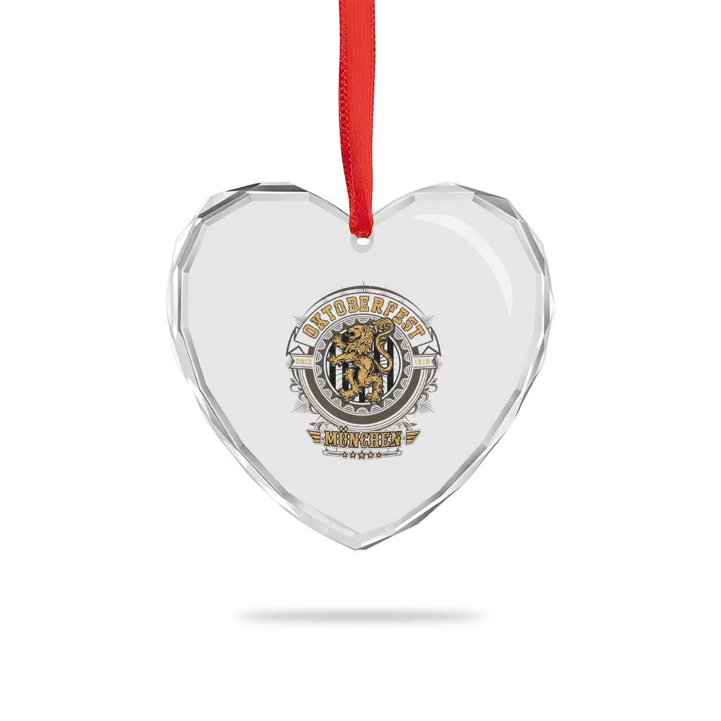 Oktoberfest Munchen Heart Crystal Glass Ornament Munich Vintage Round Emblem with Bavarian Lion - Wonder Print Shop