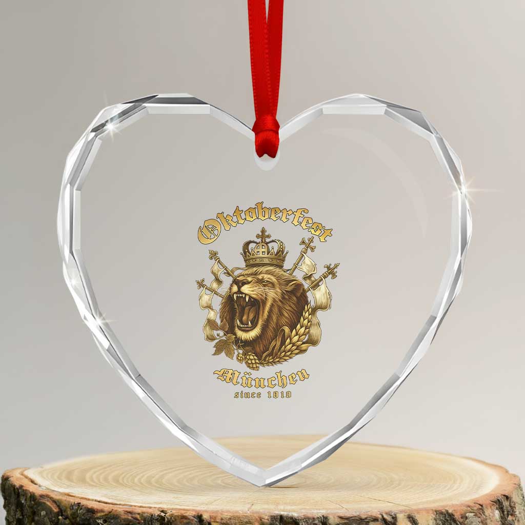 Oktoberfest Munchen Roaring Lion Heart Crystal Glass Ornament Since 1810 Crown and Beer Weapon - Wonder Print Shop