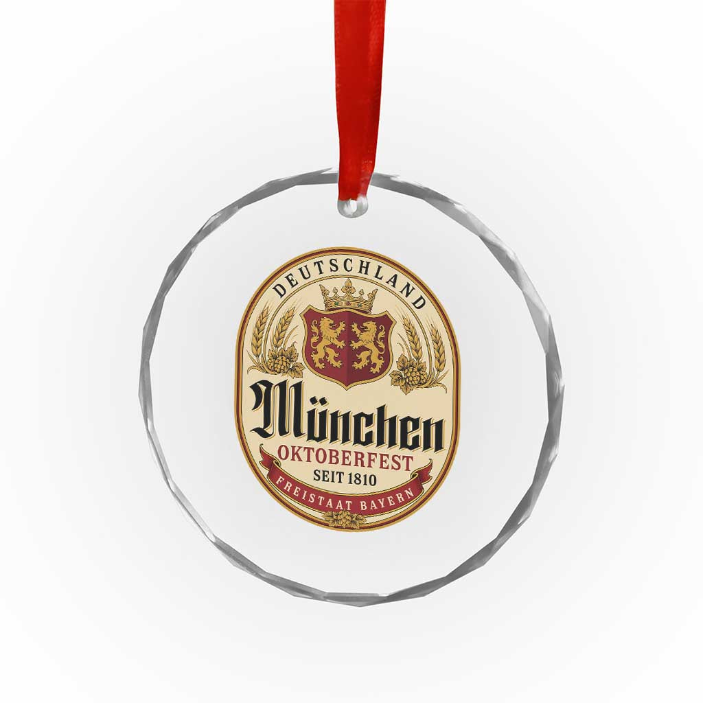 Oktoberfest Munchen Seit 1810 Crystal Glass Ornament Deutschland German Beer Label Bavarian Lion Shield