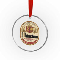 Oktoberfest Munchen Seit 1810 Crystal Glass Ornament Deutschland German Beer Label Bavarian Lion Shield