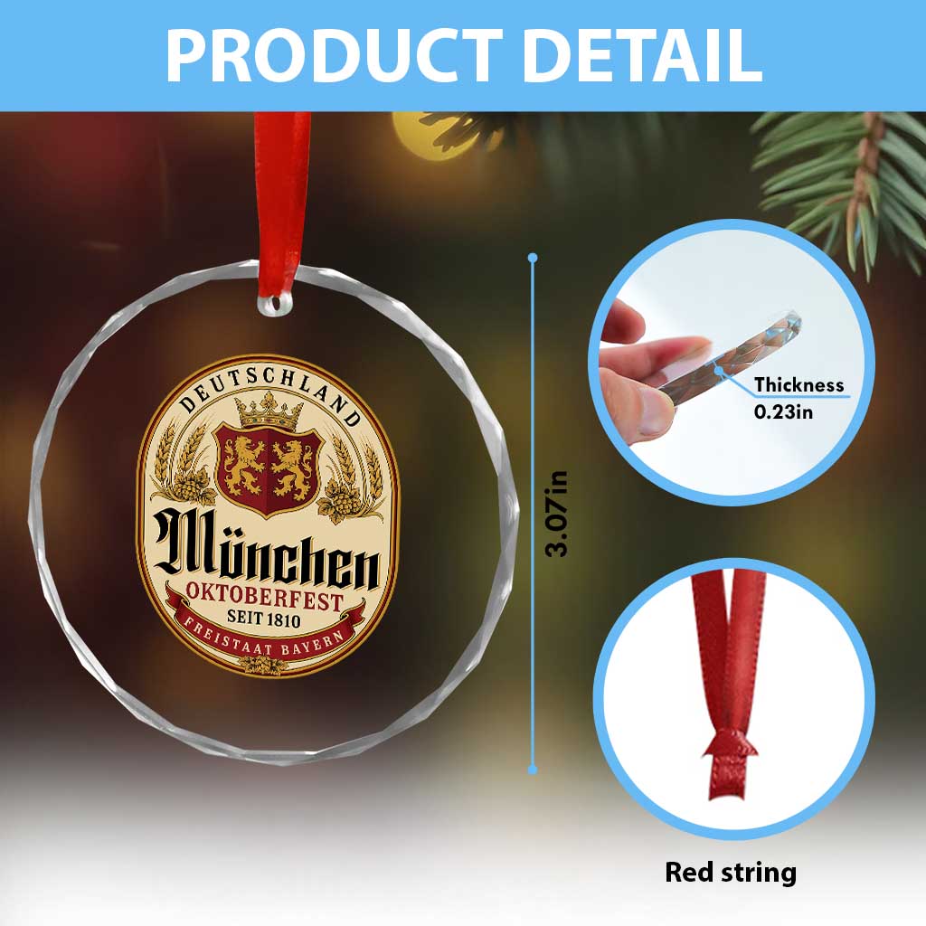 Oktoberfest Munchen Seit 1810 Crystal Glass Ornament Deutschland German Beer Label Bavarian Lion Shield