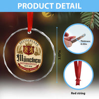 Oktoberfest Munchen Seit 1810 Crystal Glass Ornament Deutschland German Beer Label Bavarian Lion Shield